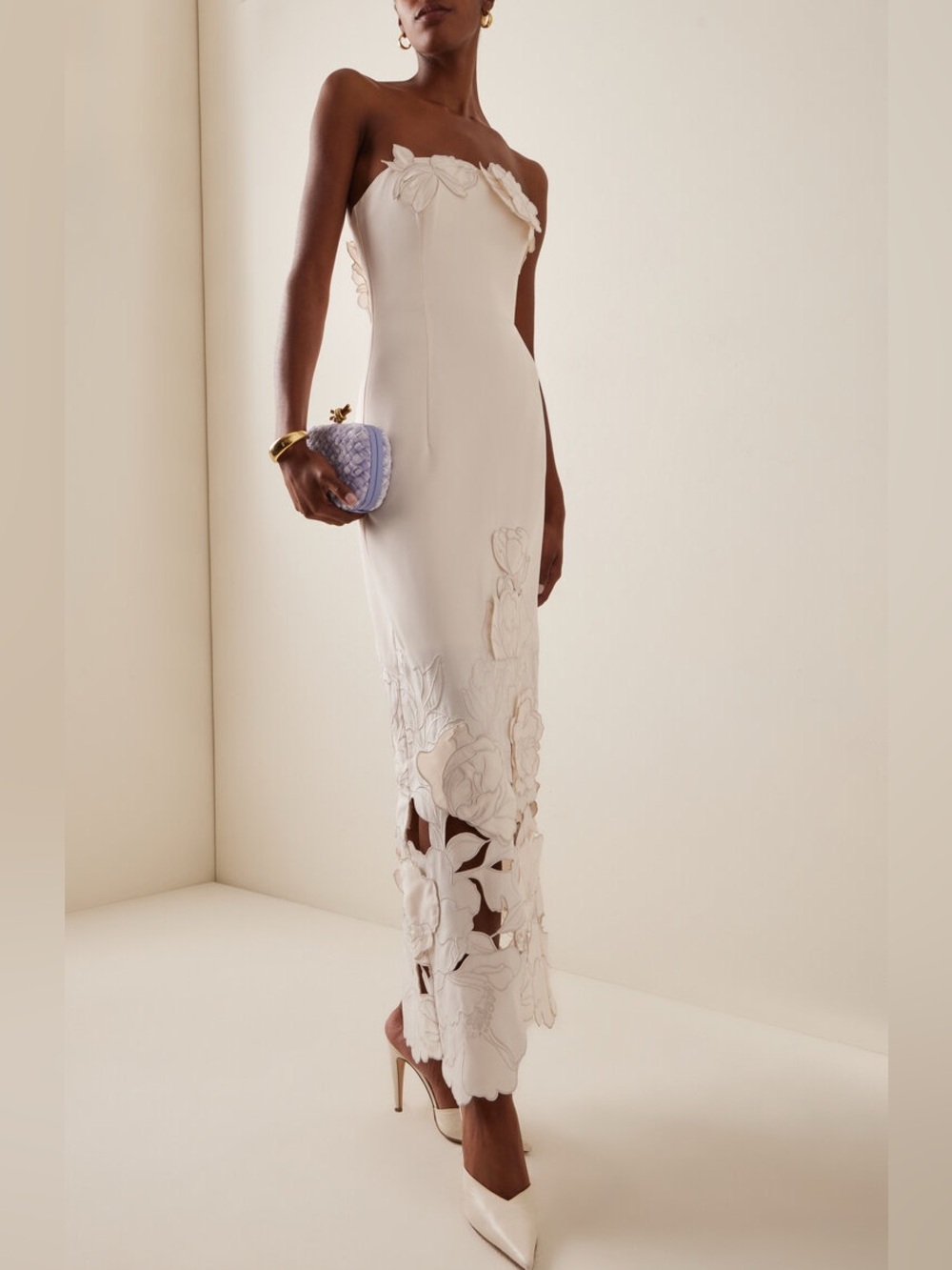 Leo Lin Rayna Floral-Appliquéd Crepe Maxi Dress